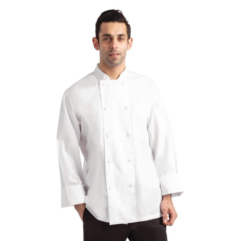 Beige Chef Works Calgary Long Sleeve Cool Vent Unisex Chefs Jacket White
